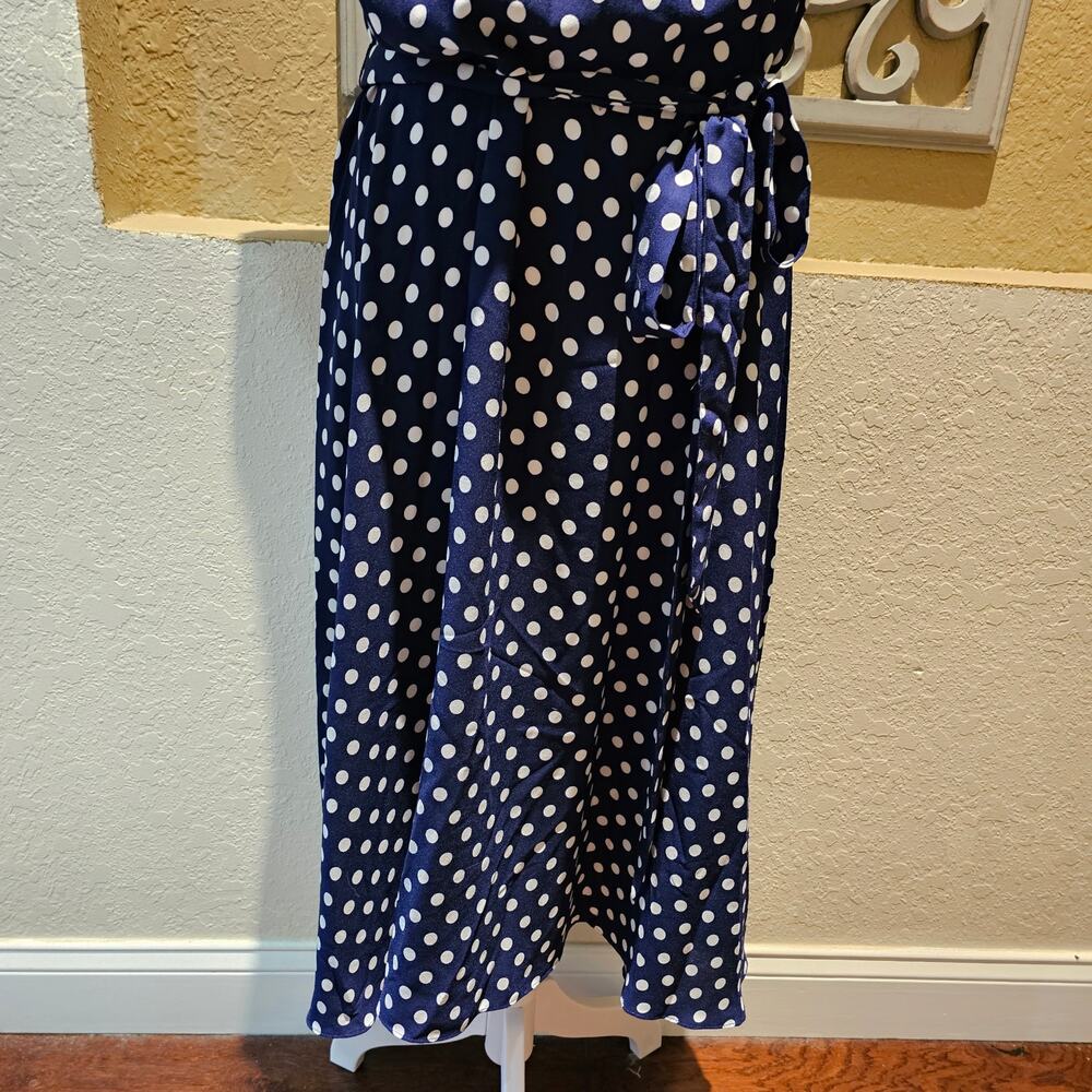 DN Designs NWT 16W Polka Dot Halter Midi Dress Plus Size Old Money Nautical - Picture 7 of 12